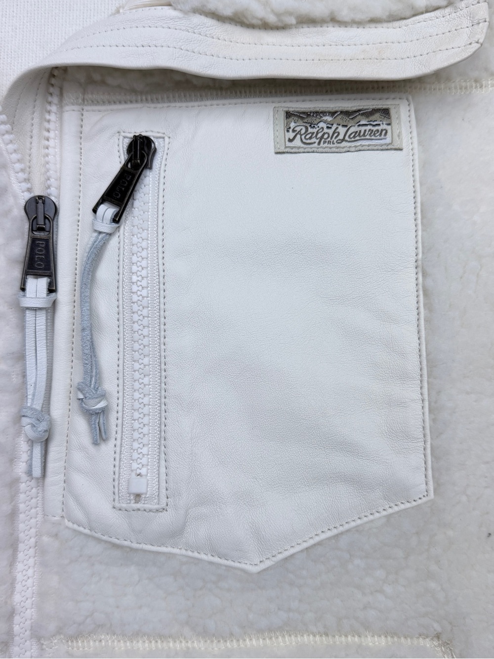 Polo Ralph Lauren Leather-Trim Sherpa Fleece Jacket in Cream Color - Picture 4 of 15